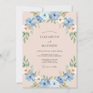 Cornflower Blush Wreath Wedding Invitation
