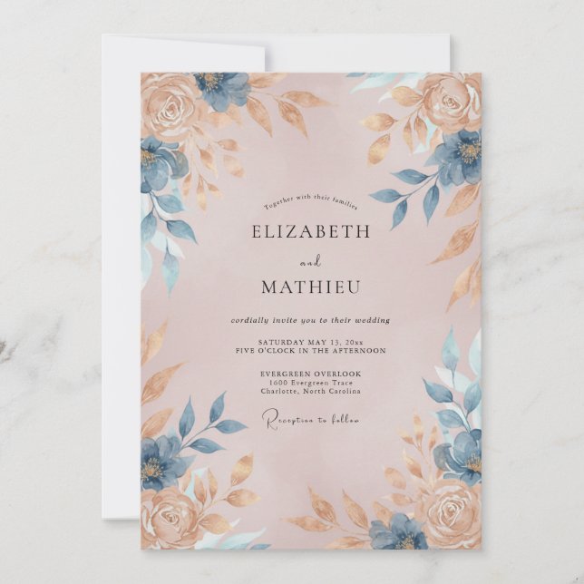 Cornflower Champagne Bloom Wedding Invitation (Front)