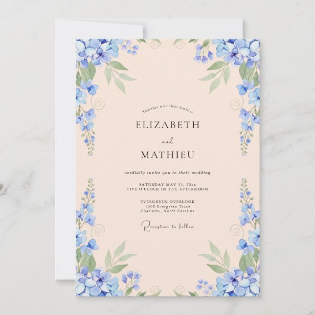 Cornflower Champagne Blossom Wedding Invitation (Front)