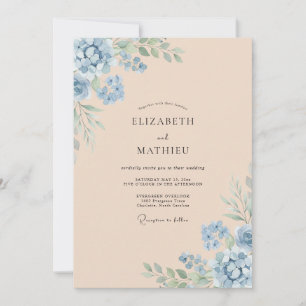 Cornflower Champagne Foliage Eucalyptus Wedding Invitation