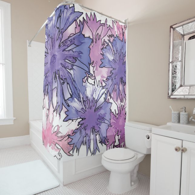 Cornflower Collage Shower Curtain (In Situ)