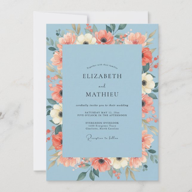 Cornflower Coral Petal Wedding Invitation (Front)