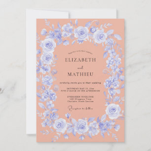 Cornflower Coral Wreath Wedding Invitation