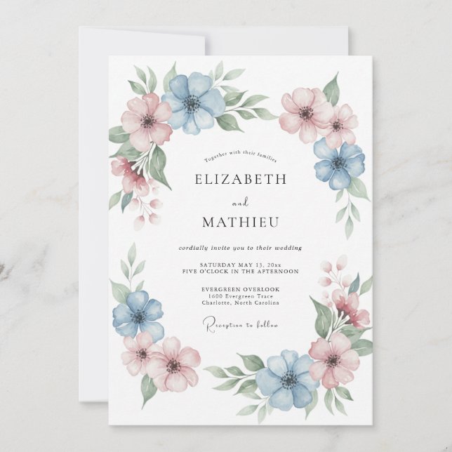 Cornflower Dusty Mauve Petal Wedding Invitation (Front)