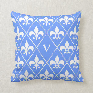 Cornflower Fleur de Lis with monogram initial Cushion