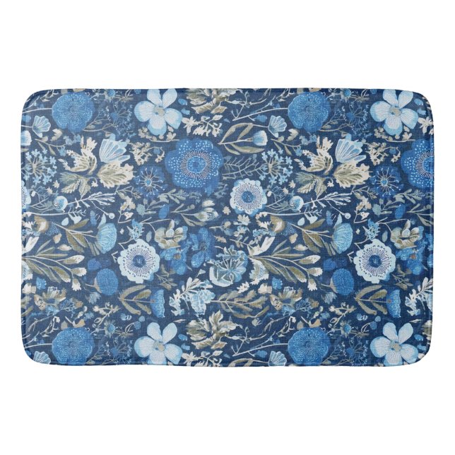 cornflower floral blues pattern bath mat (Front)