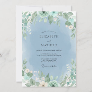Cornflower Foliage Eucalyptus Wedding Invitation