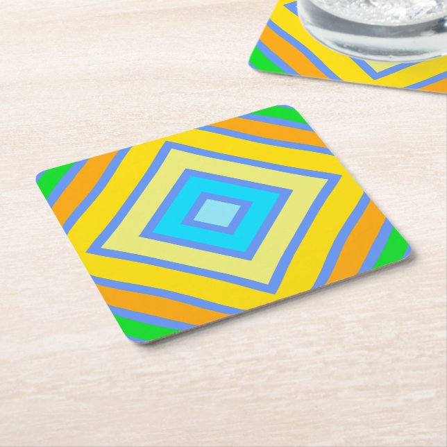 Cornflower Harmonious Colours Angled Line  Square Paper Coaster (Angled)