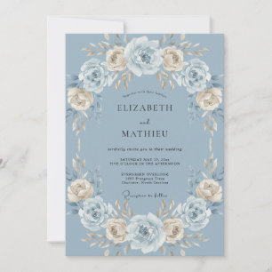 Cornflower Ivory Wreath Wedding Invitation