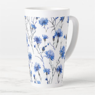 Cornflower Latte Mug White Blue