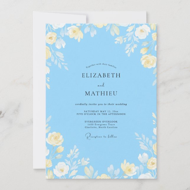 Cornflower Lemon Sprig Eucalyptus Wedding Invitation (Front)