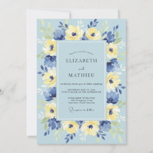Cornflower Lemon Wreath Wedding Invitation