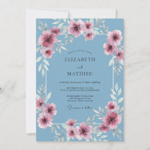 Cornflower Magenta Painted Wedding Invitation