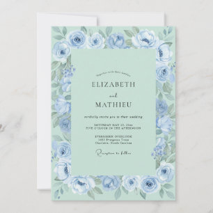 Cornflower Mint Ethereal Floral Wedding Invitation