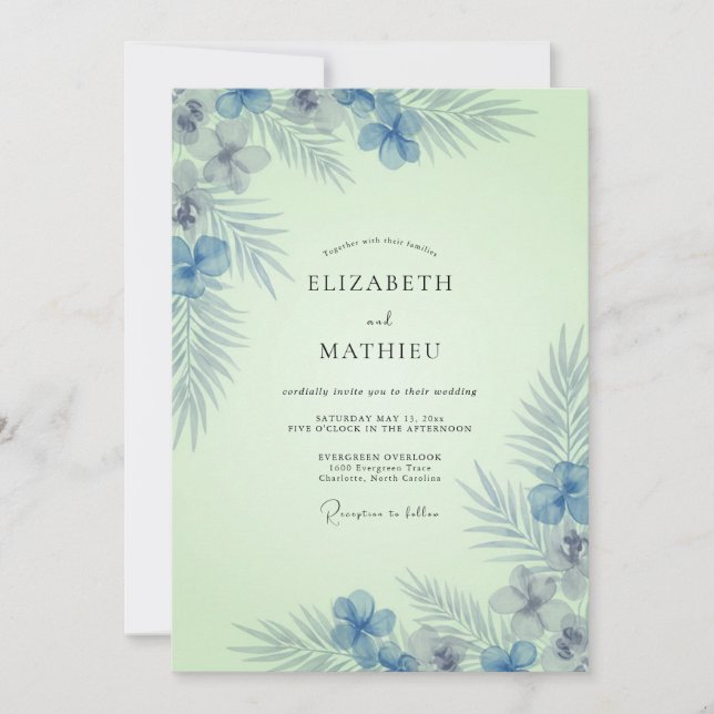 Cornflower Mint Tropical Eucalyptus Wedding Invitation (Front)