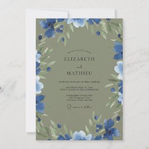 Cornflower Moss Leafy Wedding Invitation