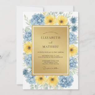 Cornflower Ochre Ranunculus Eucalyptus Wedding Invitation
