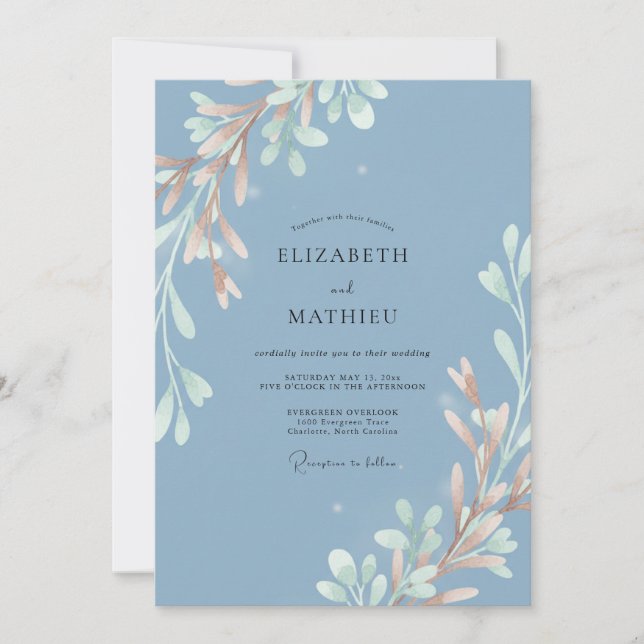 Cornflower Painted Branch Wedding Invitation (Front)