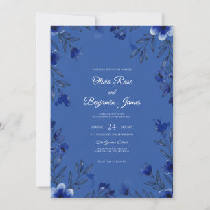 Cornflower Painted Leaf Wedding Invitation