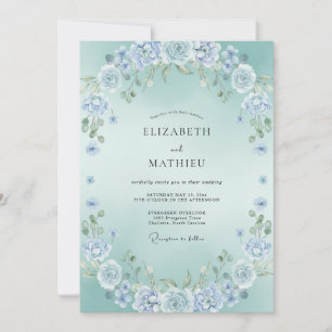 Cornflower Peony Wreath Wedding Invitation