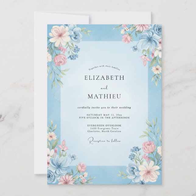 Cornflower Pink Bloom Wedding Invitation (Front)