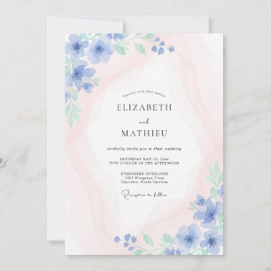Cornflower Pink Foliage Eucalyptus Wedding Invitation