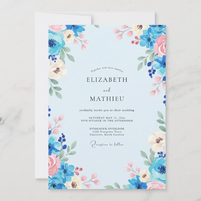 Cornflower Pink Painted Wedding Invitation (Front)