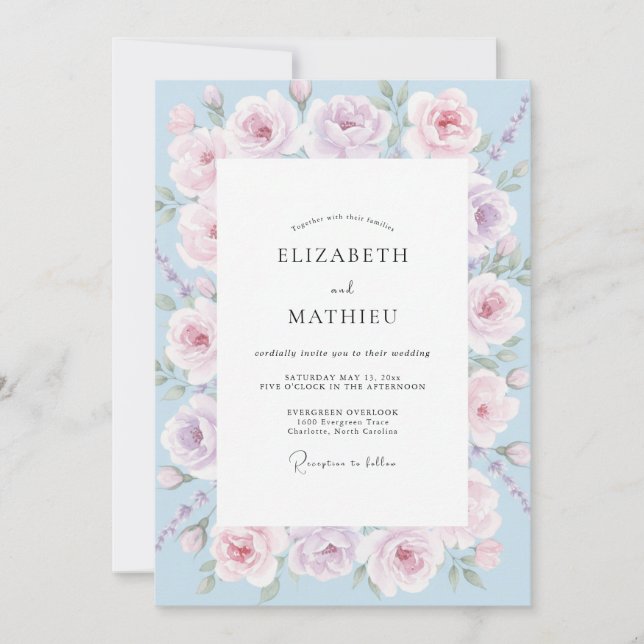 Cornflower Pink Watercolor Wedding Invitation (Front)
