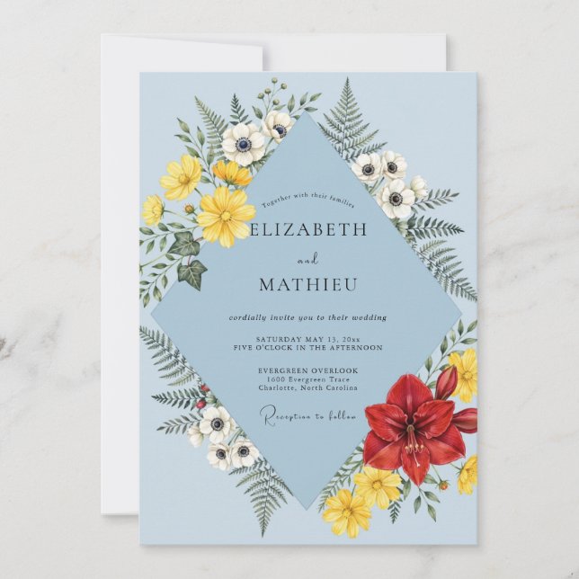 Cornflower Poppy Fern Wedding Invitation (Front)