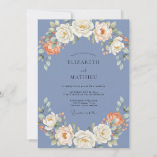 Cornflower Ranunculus Wreath Wedding Invitation