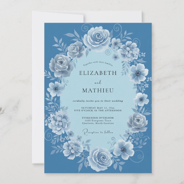 Cornflower Rose Wreath Wedding Invitation (Front)