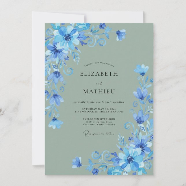 Cornflower Sage Wildflower Wedding Invitation (Front)