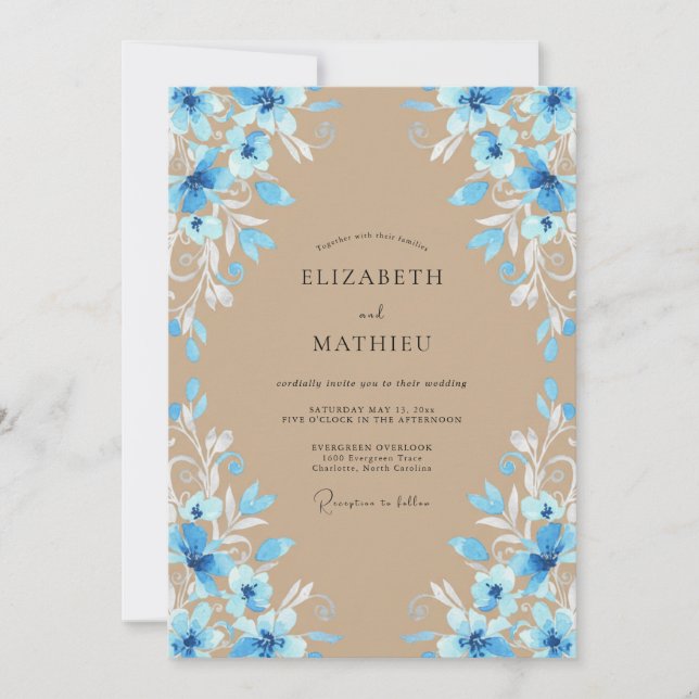 Cornflower Sand Painted Wedding Invitation (Front)