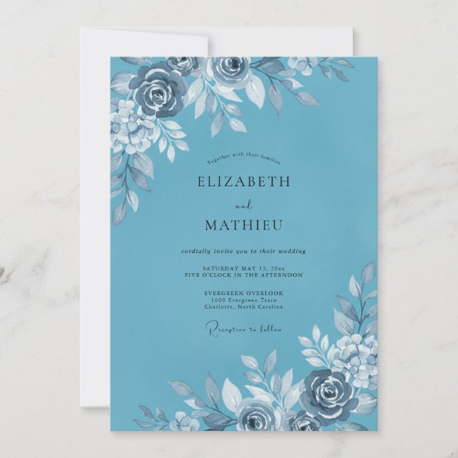 Cornflower Silver Rose Wedding Invitation (Front)