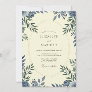 Cornflower Slate Foliage Eucalyptus Wedding Invitation