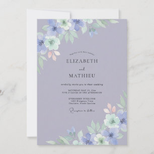 Cornflower Slate Peony Wedding Invitation