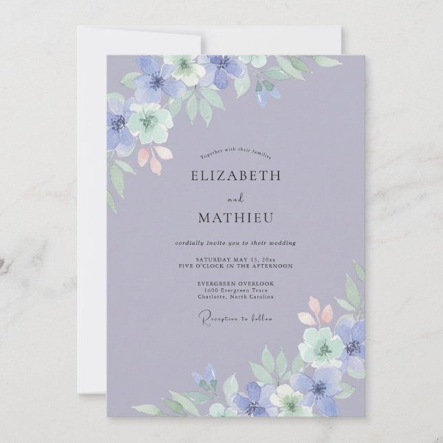 Cornflower Slate Peony Wedding Invitation (Front)