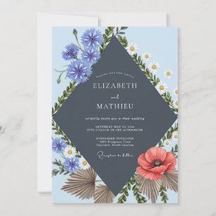 Cornflower Slate Wildflower Wedding Invitation