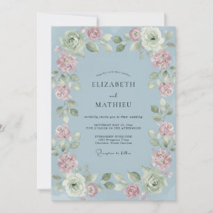 Cornflower Soft Pink Peony Wedding Invitation