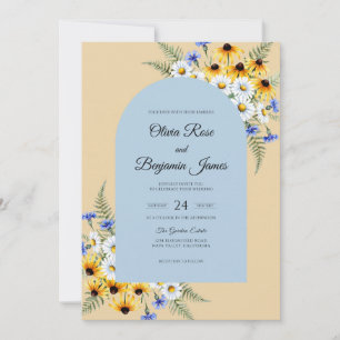 Cornflower Sunflower Daisy Eucalyptus Wedding Invitation