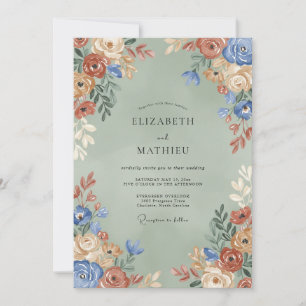 Cornflower Terracotta Blossom Wedding Invitation