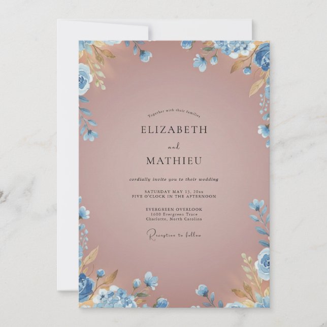 Cornflower Terracotta Wildflower Wedding Invitation (Front)