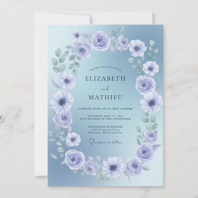 Cornflower Violet Anemone Wedding Invitation (Front)