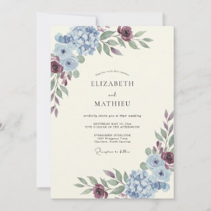 Cornflower Violet Hydrangea Eucalyptus Wedding Invitation