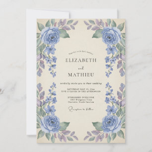 Cornflower Violet Watercolor Wedding Invitation