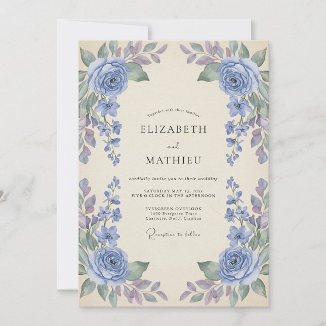 Cornflower Violet Watercolor Wedding Invitation (Front)