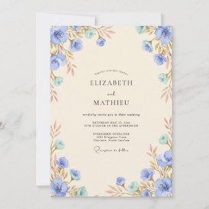 Cornflower Warm Gold Leafy Wedding Invitation