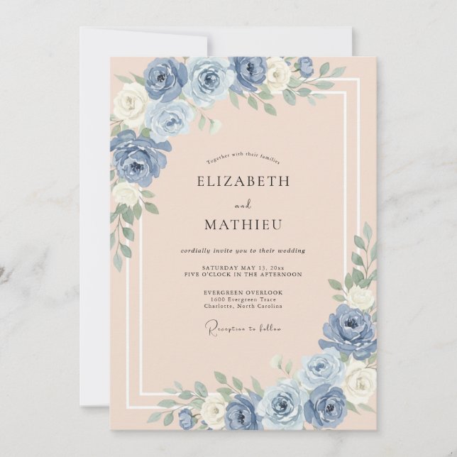 Cornflower Warm Peach Peony Wedding Invitation (Front)