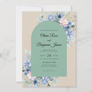 Cornflower Watercolor Sage Wedding Invitation