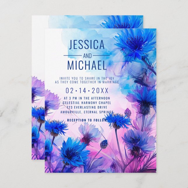 💍 Cornflowers and Lavender Elegance Invitation (Front/Back)